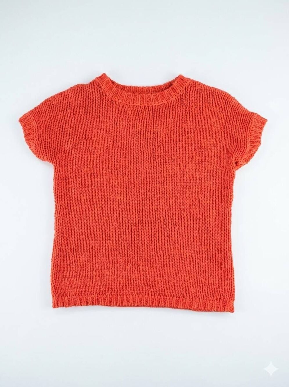 🔺️Hinge Orange Crochet Knit Short Sleeve Sweater Top Small